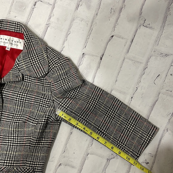 Trina Turk Blazer Plaid Wool Blend Cropped Fully Lined 3/4 Sleeve 3-Button - Picture 12 of 12